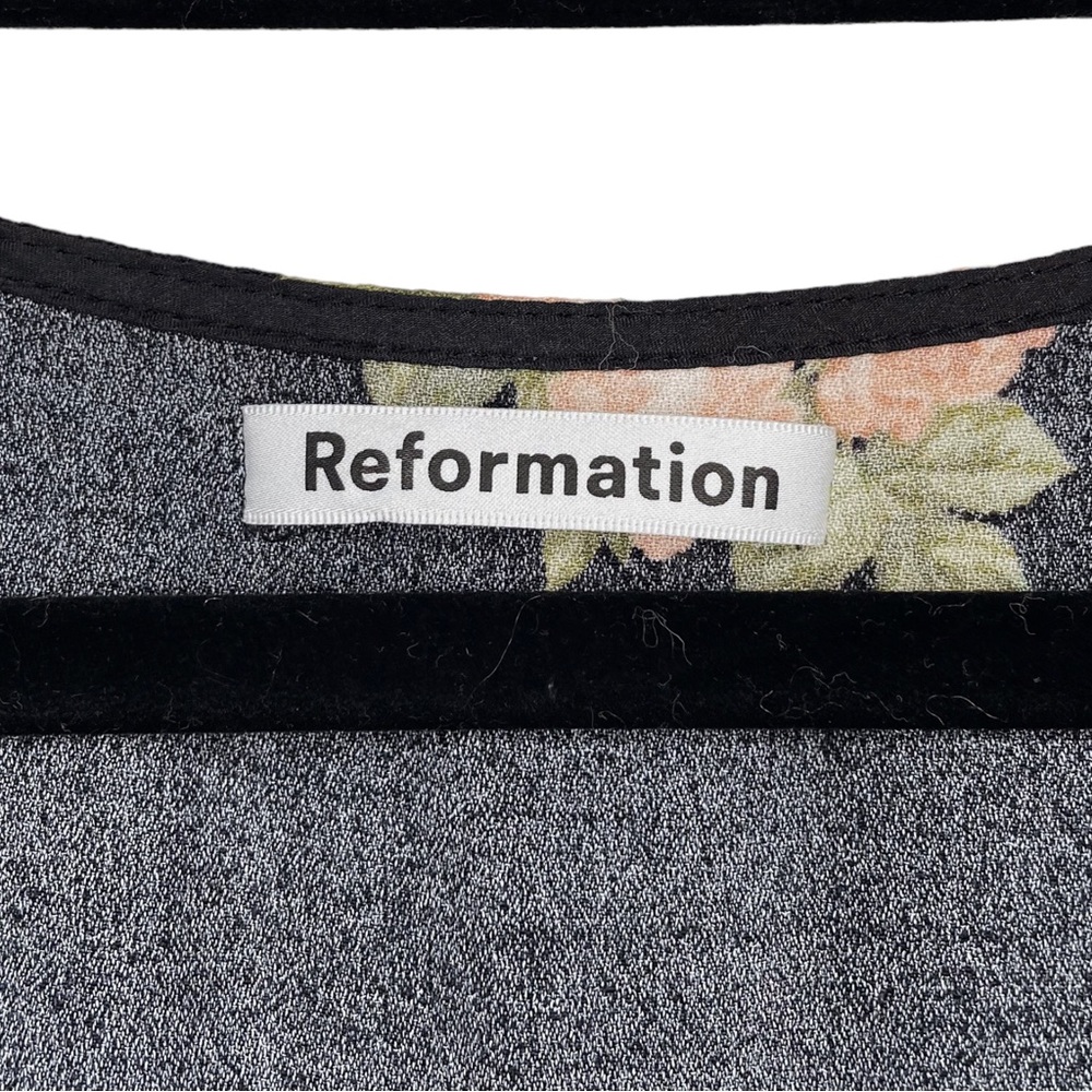 Reformation Black Aphrodite Rose Floral Britt Midi Dress - 14